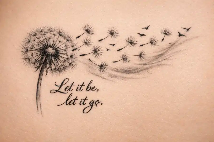 Blown Dandelion Tattoo with Quote