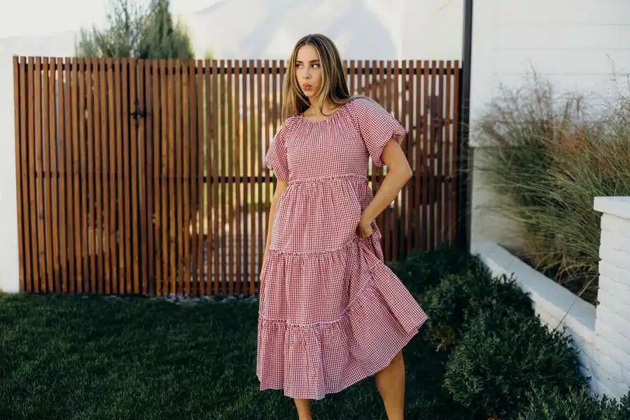 Tan Gingham Dress